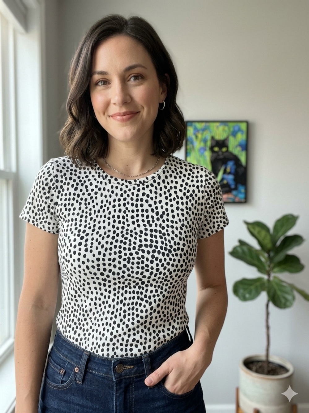 NWOT J Crew Collector Tee. Womens Black White Polka Dot XS